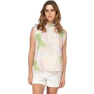 BTFL-LIFE Eyelet Tie-Dye Ruffle Top
